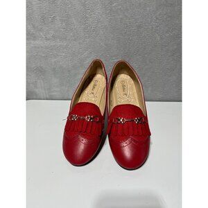 Victoria K Red Loafers Gold Tone Horse Bit Buckle Kiltie Fringe Size 7